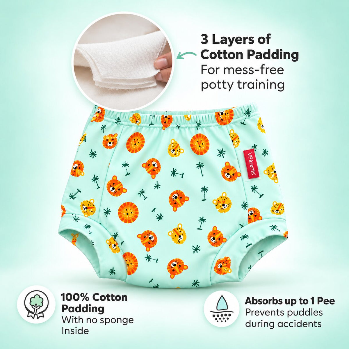 VParents Padded Underwear for Babies and Toddlers with 3 Layers of Cotton Padding Potty Training Pull Up & Diaper-Free Time Pack of 5(3-4 years) Lion car Heart galaxy Watermelon