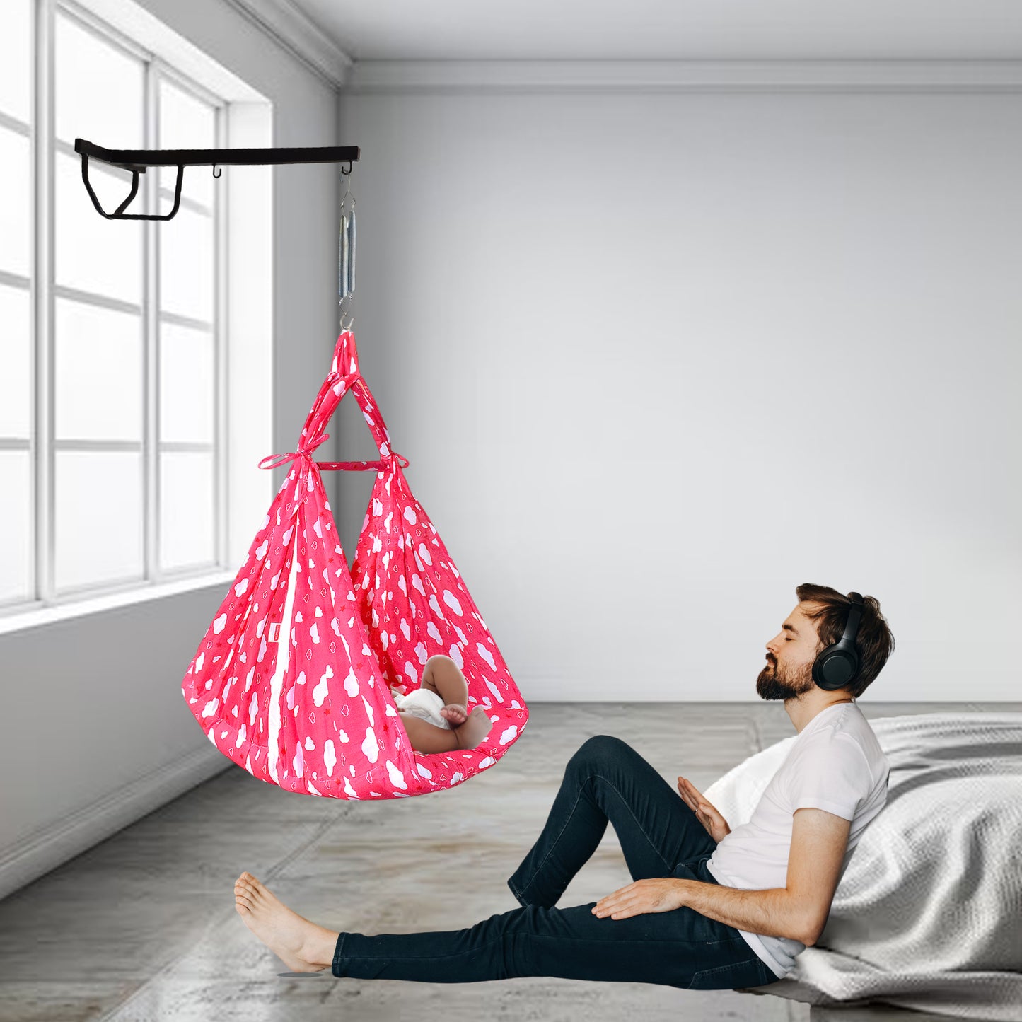 Sunny Baby Swing Cradle with Mosquito net Spring and Metal Window Cradle Hanger