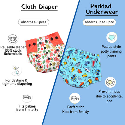 VParents Padded Underwear for Babies and Toddlers with 3 Layers of Cotton Padding Potty Training  Pull Up & Diaper-Free Time Pack of 5 (car, lion, fruit, galaxy & heart)
