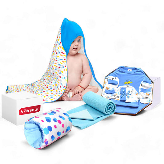 Newborn baby essentials combo for baby boy pack of 9 (0-6 M)