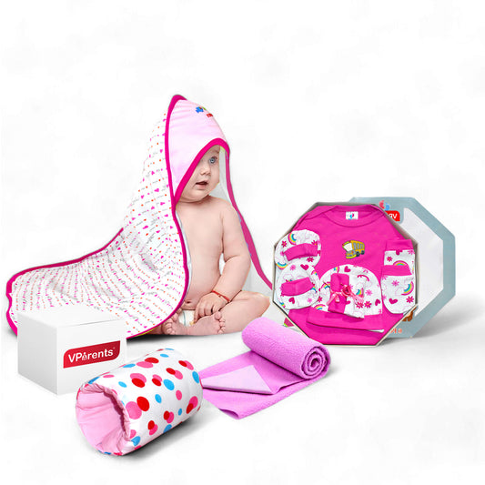 Newborn baby essentials combo for baby girl pack of 9 (0-6 M)