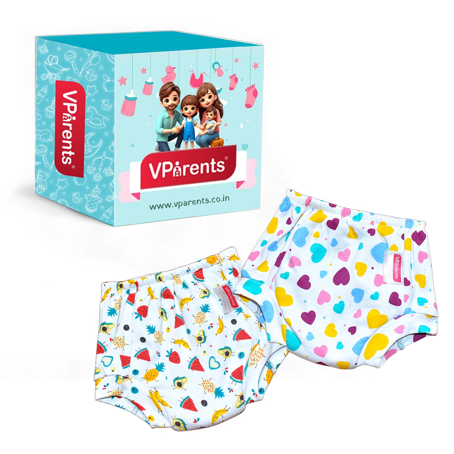 VParents Padded Underwear for Babies and Toddlers with 3 Layers of Cotton Padding Potty Training  Pull Up & Diaper-Free Time Pack of 2 (watermelon & heart)