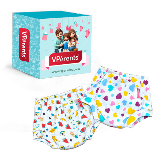 VParents Padded Underwear for Babies and Toddlers with 3 Layers of Cotton Padding Potty Training  Pull Up & Diaper-Free Time Pack of 2 (watermelon & heart)