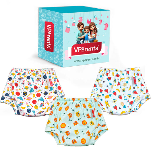 VParents Padded Underwear for Babies and Toddlers with 3 Layers of Cotton Padding Potty Training  Pull Up & Diaper-Free Time Pack of 3 (lion, galaxy & watermelon)