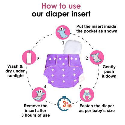 Solid Reusable Adjustable Size Baby Cloth Diaper With Insert (Purple & Orange)