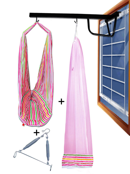 VParents Neonate Baby Swing Cradle with Mosquito Net Spring and Metal Window Cradle Hanging Rod