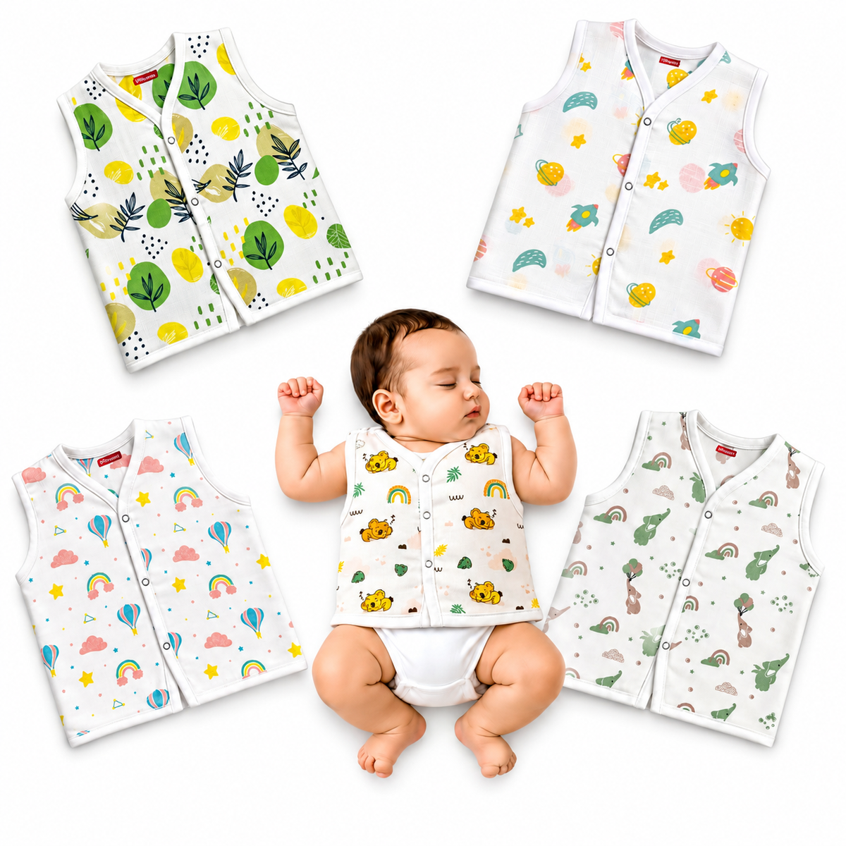VParents Organic 100% Cotton Muslin Sleeveless button Jhabla for Boys & Girls ,Summerwear Jabala ,Sleeveless Vest Assorted