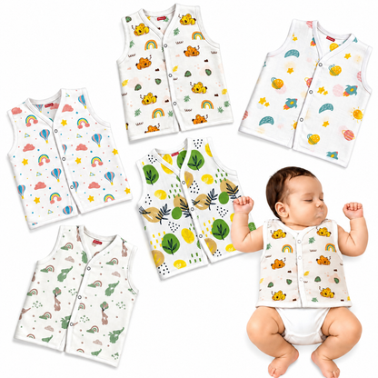 VParents Organic 100% Cotton Muslin Sleeveless button Jhabla for Boys & Girls ,Summerwear Jabala ,Sleeveless Vest Assorted