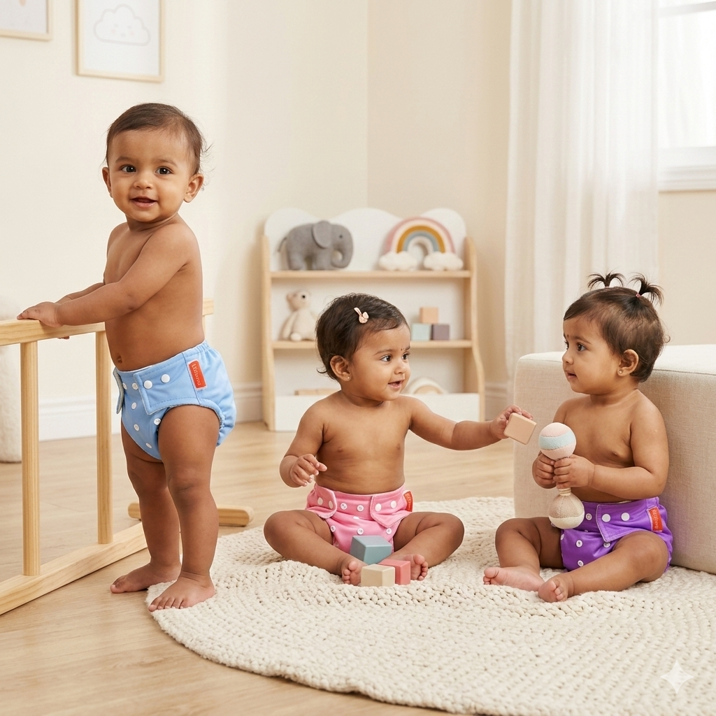 VParents  Reusable and Adjustable Cloth Diapers With ulta absorbent Insert with 5 layers- washable (Multi Colour)