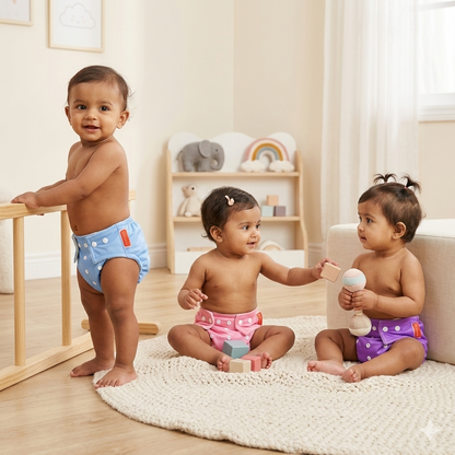 VParents  Reusable and Adjustable Cloth Diapers With ulta absorbent Insert with 5 layers- washable (Multi Colour)