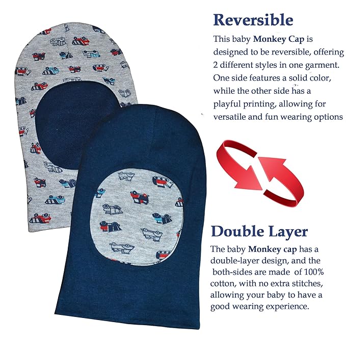 VParents Cotton Baby Boys and Girls Reversible Monkey Cap -assorted colour