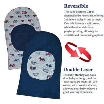 VParents Cotton Baby Boys and Girls Reversible Monkey Cap -assorted colour