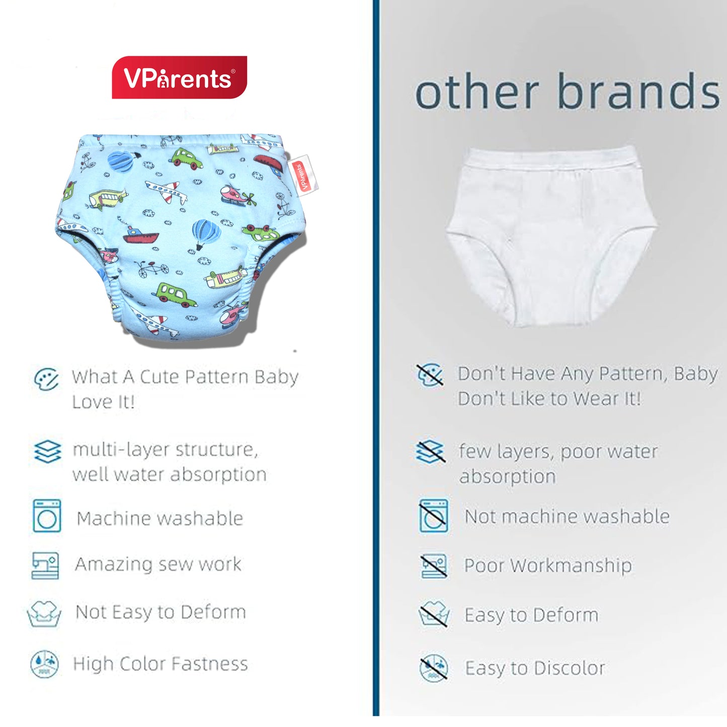 VParents Padded Underwear for Babies and Toddlers with 3 Layers of Cotton Padding Potty Training  Pull Up & Diaper-Free Time Pack of 6