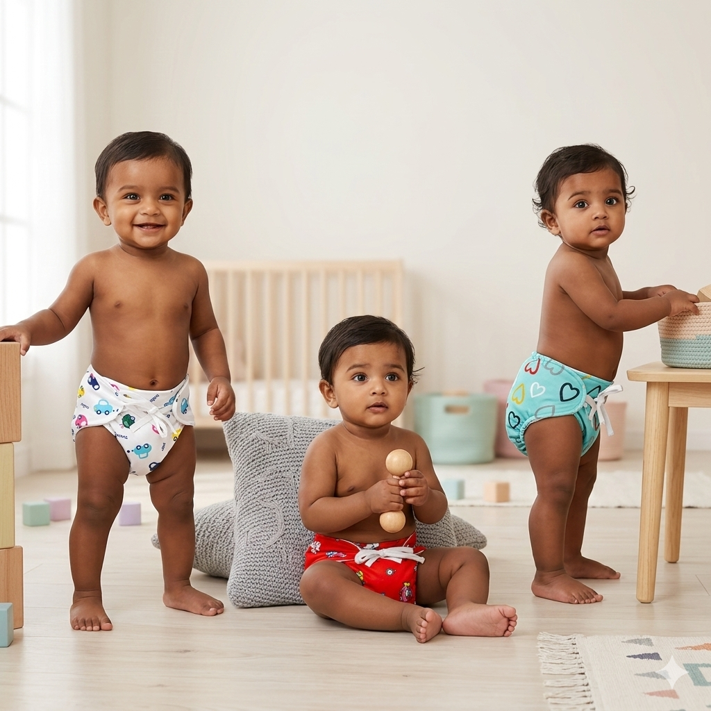 VParents DryFeel Baby Langot  l Cotton Modern Baby Nappy l Mess-free Langot with soft Elastics l DryFeel Top Layer l Diaper-free Time Essential
