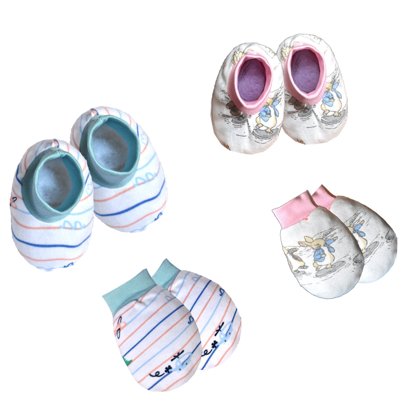 Baby Mitten and Booties Set New Born Printed Gloves & Socks Combo (Multicolor,0-6 Months) Pack of -2