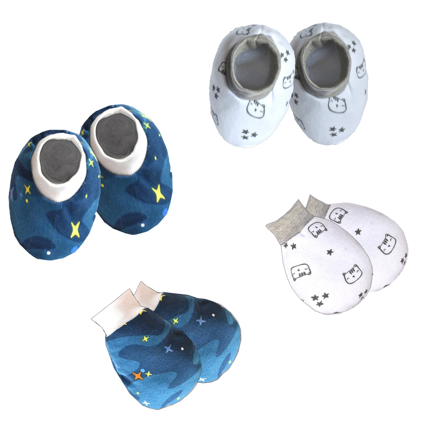 Baby Mitten and Booties Set New Born Printed Gloves & Socks Combo (Multicolor,0-6 Months) Pack of -2