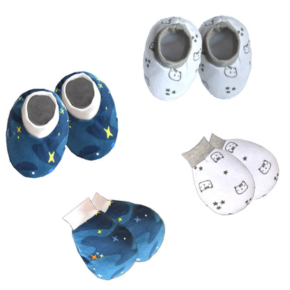 Baby Mitten and Booties Set New Born Printed Gloves & Socks Combo (Multicolor,0-6 Months) Pack of -2