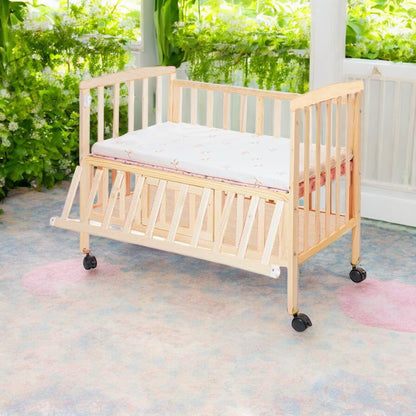 VParents Wooden Multi Usage Baby Crib Cot Cradle Bed with Mattress and Mosquito Net with Storage Space 0-3 Year
