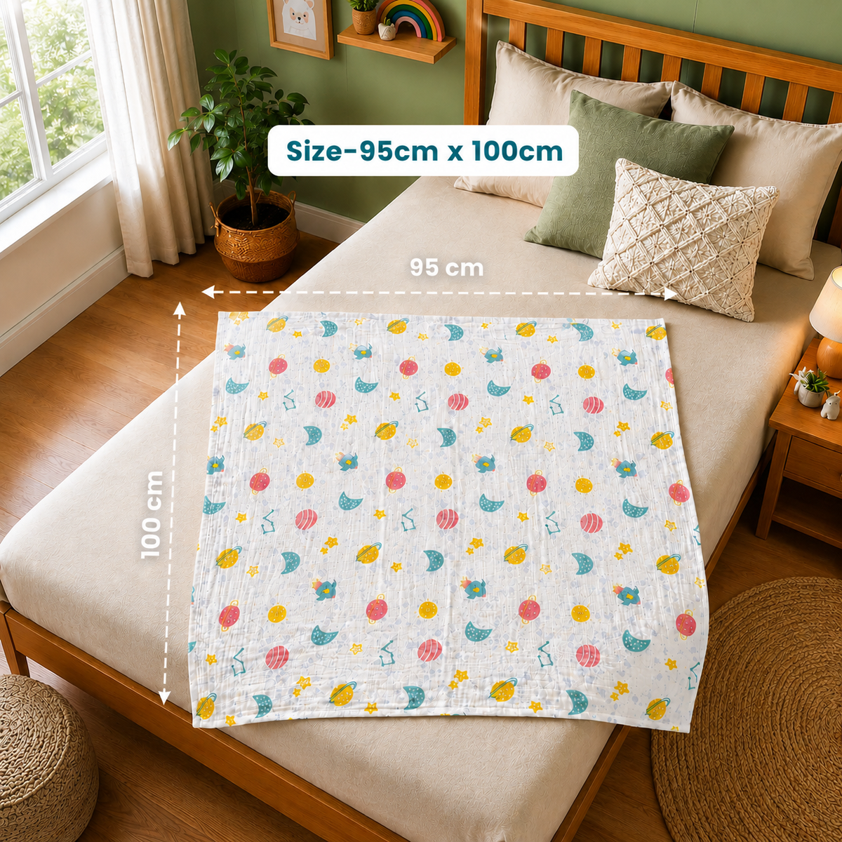 VParents 100% Cotton Muslin Baby Swaddle Set, Printed Muslin Swaddle Wrap for New Born Baby, 95cm x 100cm, 0-18 Month