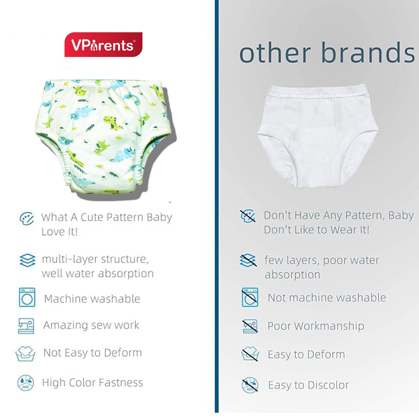 VParents Padded Underwear for Babies and Toddlers with 3 Layers of Cotton Padding Potty Training  Pull Up & Diaper-Free Time Pack of 2