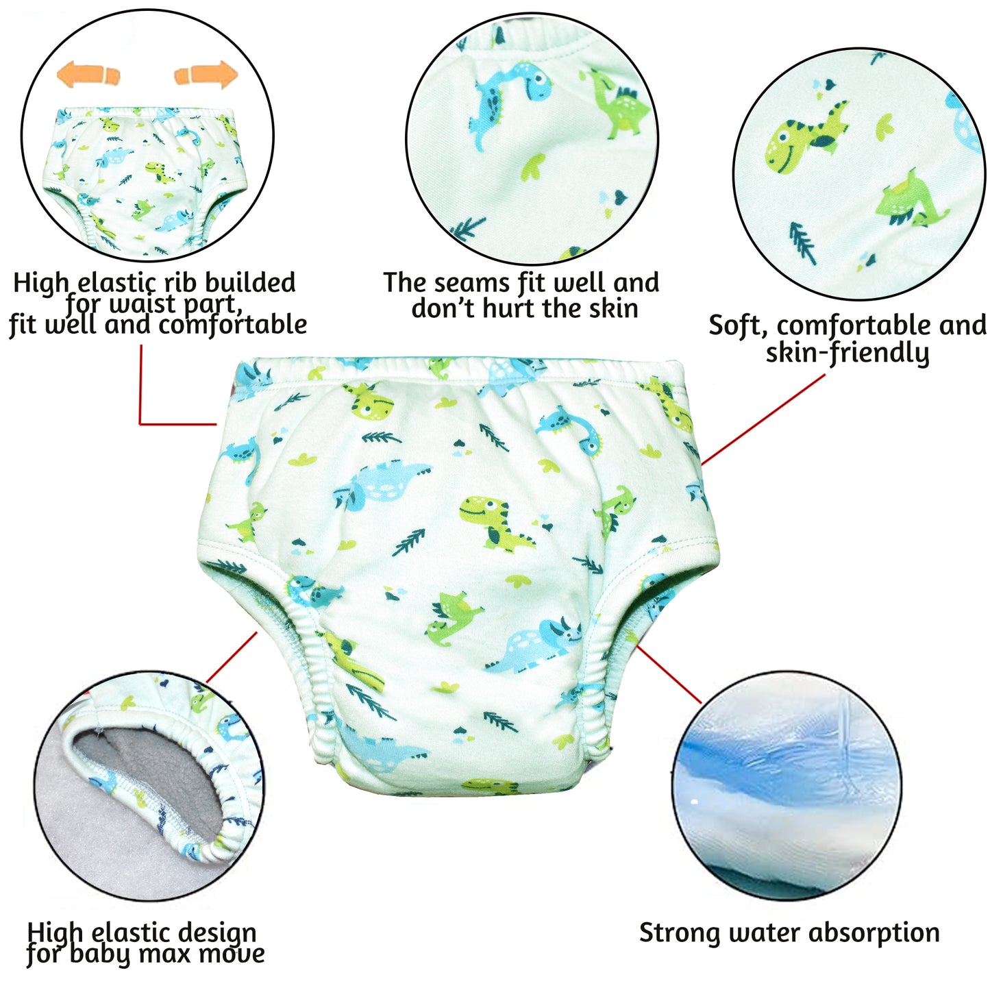 VParents Padded Underwear for Babies and Toddlers with 3 Layers of Cotton Padding Potty Training  Pull Up & Diaper-Free Time Pack of 6