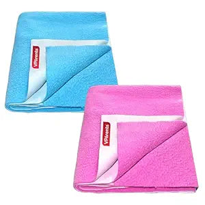 VParents Chubby Cheeks Water Proof Baby Bed Protector Reusable Dry Sheet (Pink and Blue) (Large) (100 X 140) Pack of 2