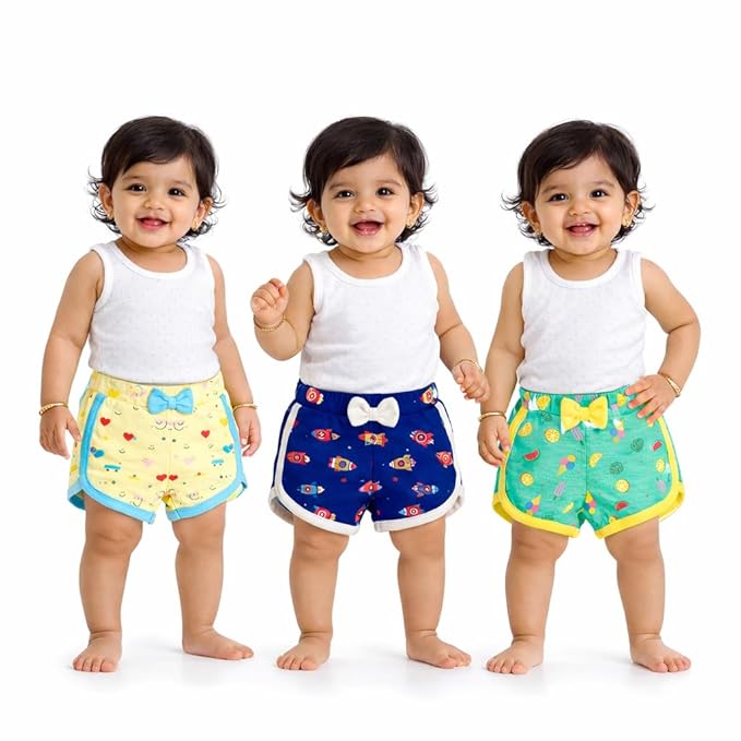 VParents Cotton Girls Baby Shorts for Infant and Toddler Printed - Multi-Coloured