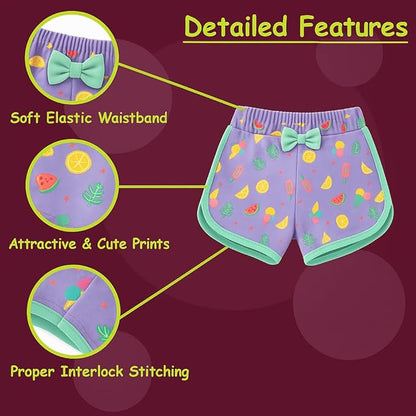 VParents Cotton Girls Baby Shorts for Infant and Toddler Printed - Multi-Coloured