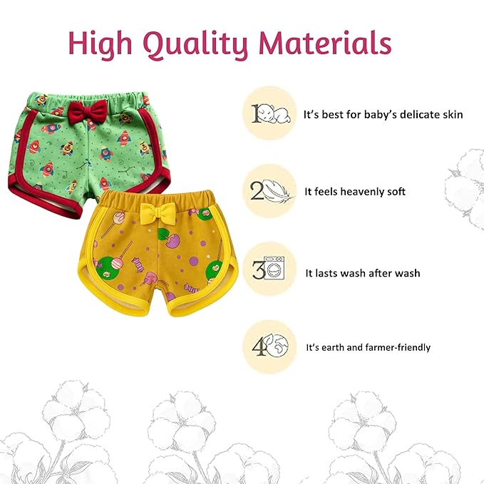 VParents Cotton Girls Baby Shorts for Infant and Toddler Printed - Multi-Coloured