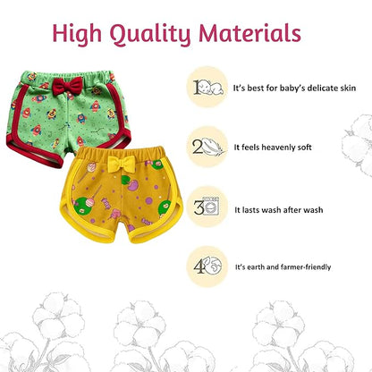 VParents Cotton Girls Baby Shorts for Infant and Toddler Printed - Multi-Coloured