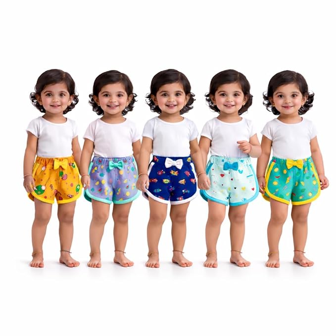 VParents Cotton Girls Baby Shorts for Infant and Toddler Printed - Multi-Coloured