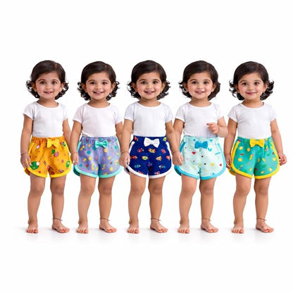 VParents Cotton Girls Baby Shorts for Infant and Toddler Printed - Multi-Coloured