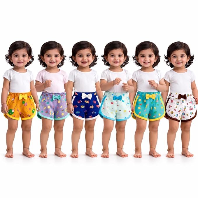 VParents Cotton Girls Baby Shorts for Infant and Toddler Printed - Multi-Coloured