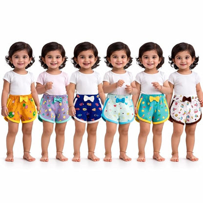 VParents Cotton Girls Baby Shorts for Infant and Toddler Printed - Multi-Coloured