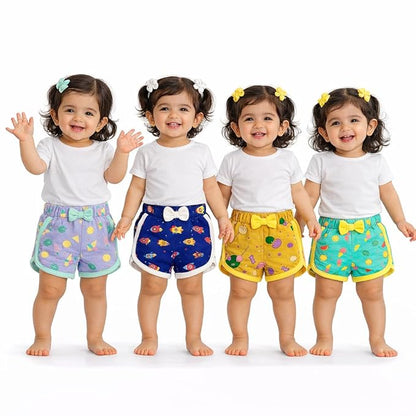 VParents Cotton Girls Baby Shorts for Infant and Toddler Printed - Multi-Coloured
