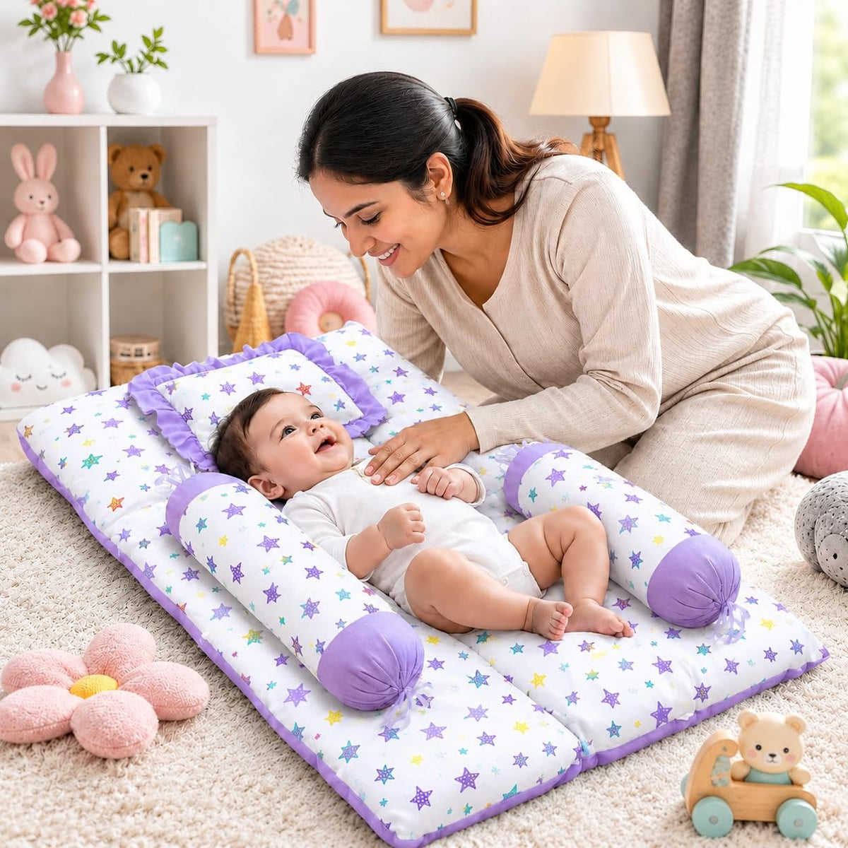 VParents Cheeky Cheeky Baby 4 Piece Bedding Set with Pillow and Bolsters