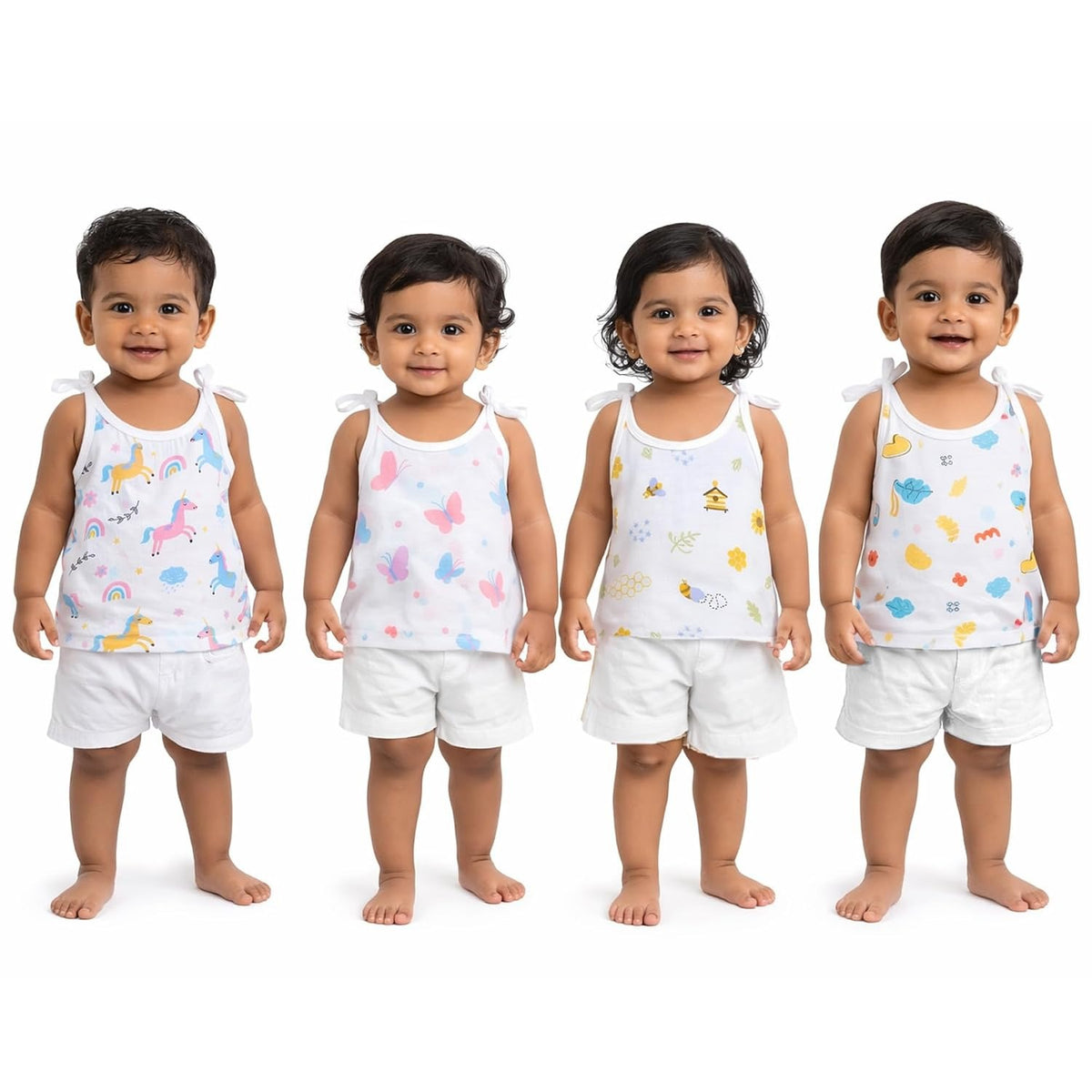 VParents Organic 100% Cotton Muslin Knot Tying Jhabla for Boys & Girls ,Summerwear Jabala ,Sleeveless Vest Assorted