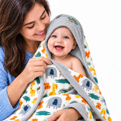 VParents cotton New Born Baby Hooded Wrapper Blanket,sigle layer  -Assorted design deo