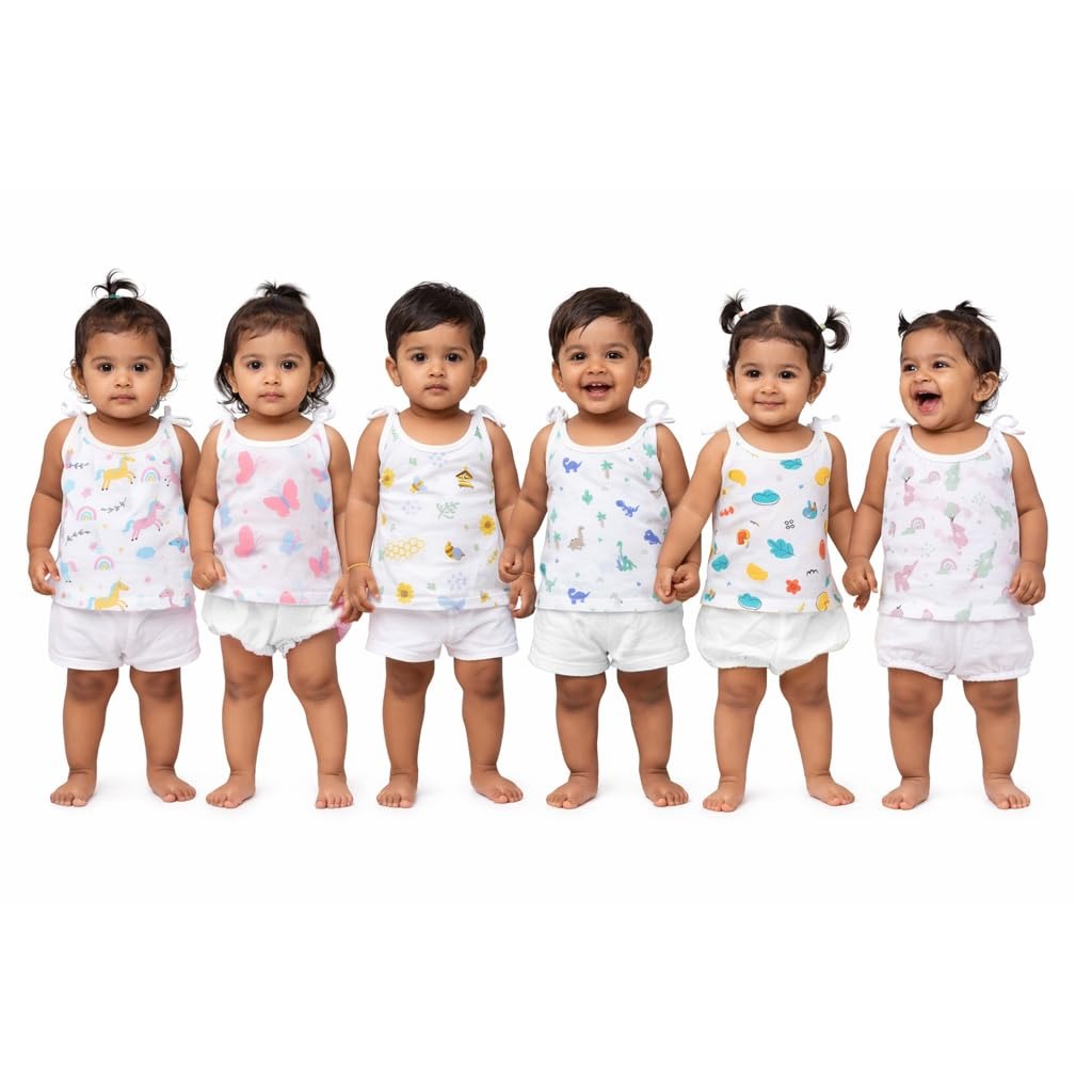 VParents Organic 100% Cotton Muslin Knot Tying Jhabla for Boys & Girls ,Summerwear Jabala ,Sleeveless Vest Assorted