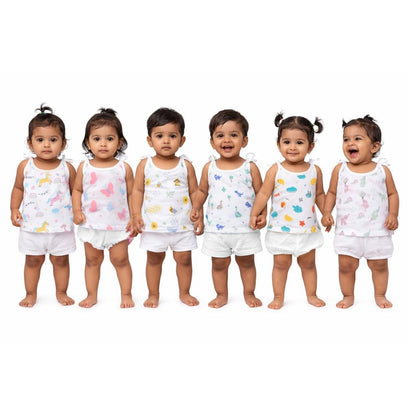 VParents Organic 100% Cotton Muslin Knot Tying Jhabla for Boys & Girls ,Summerwear Jabala ,Sleeveless Vest Assorted