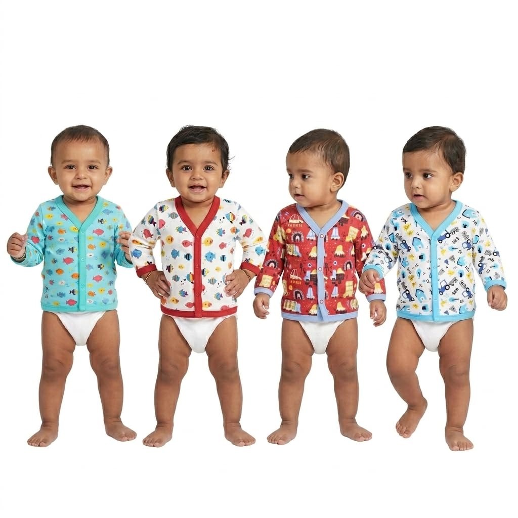 Vparents full sleeves Cotton New Born Baby Boy's & Baby Girls jabla -Multicolour