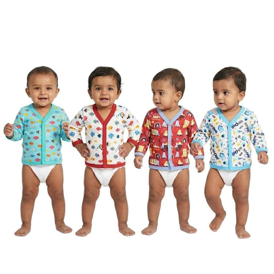Vparents full sleeves Cotton New Born Baby Boy's & Baby Girls jabla -Multicolour