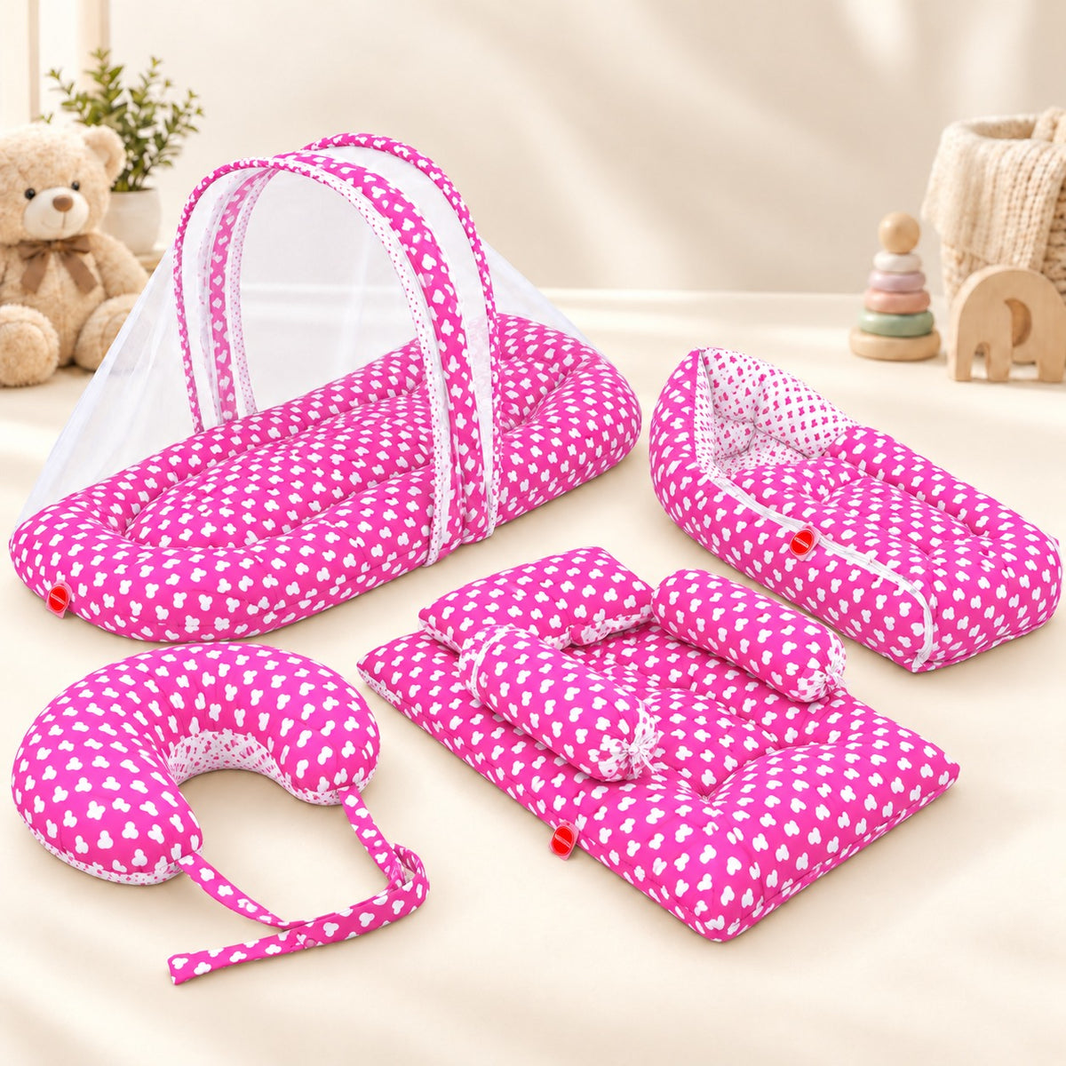 VParents Daisy Baby 4 Piece Bedding Set with Pillow and Bolsters Sleeping Bag and Bedding Set and Feeding Pillow Combo