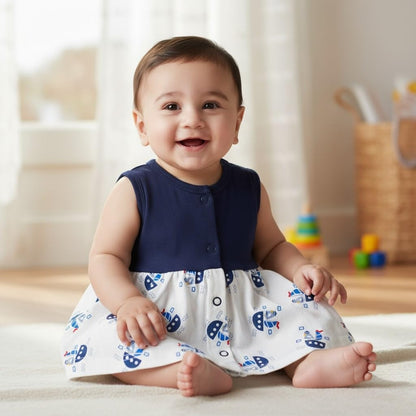 VParents Cotton Knee-Length Sleeveless Girls 6-12 months Frock pack of 4