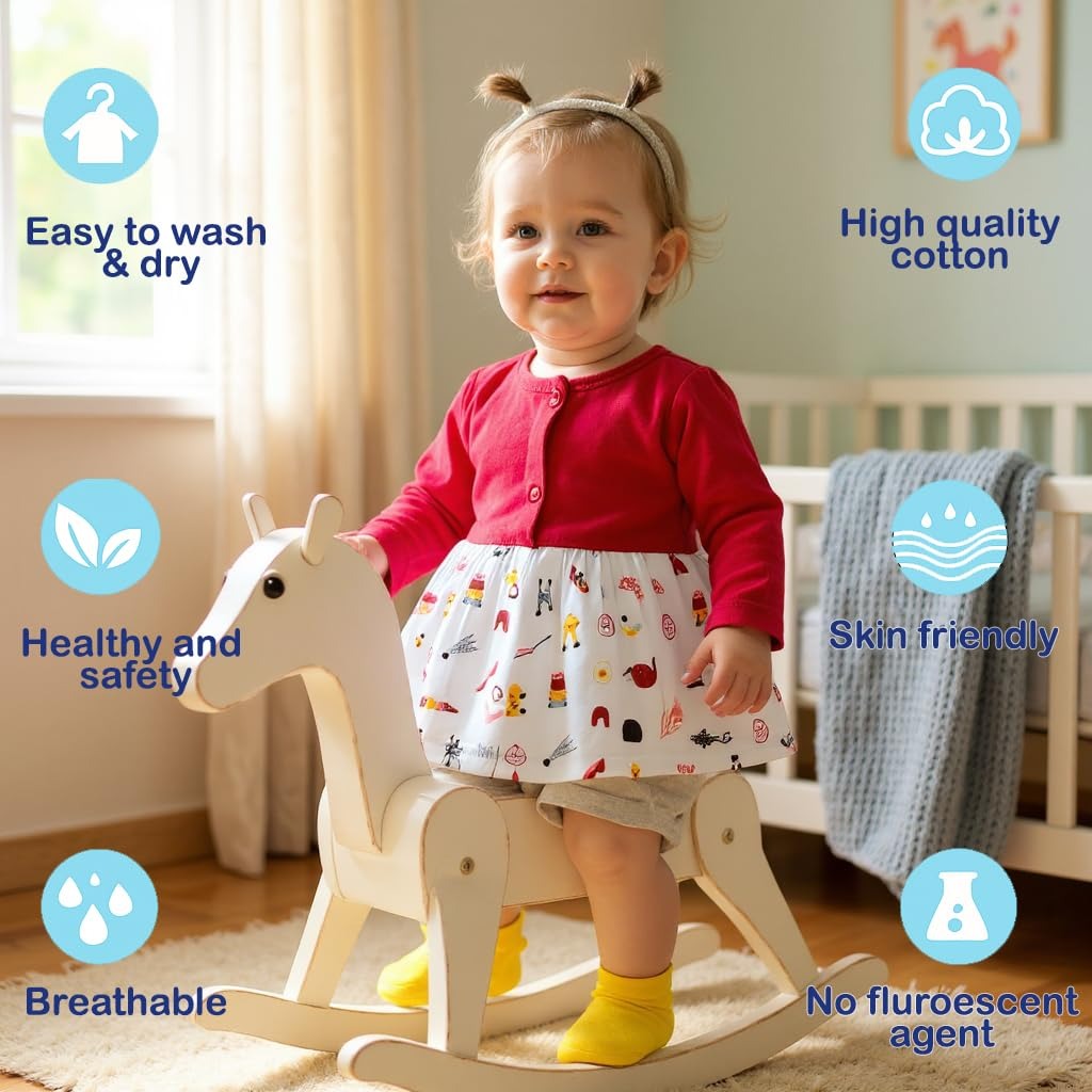VParents Cotton Knee-Length Full Sleeves Girls 6-12 months Frock pack of 5