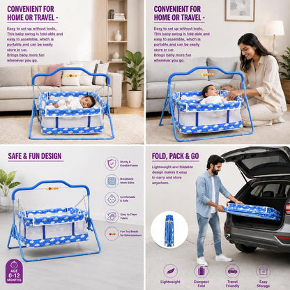 VParents Bunny New Born Baby Crib Bassinet cot Swing Cradle Jhula Palna(blue)
