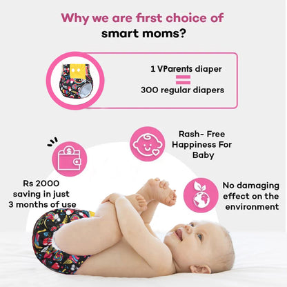 VParents 9 in 1 Combo of  Padded Underwear Nappies and Cloth Diaper with insert for Diaper-Free Time (6 -12 month) Assorted Design