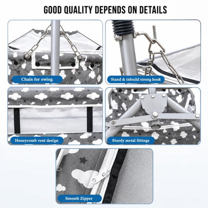 VParents Bunny New Born Baby Crib Bassinet cot Swing Cradle Jhula Palna(Grey)