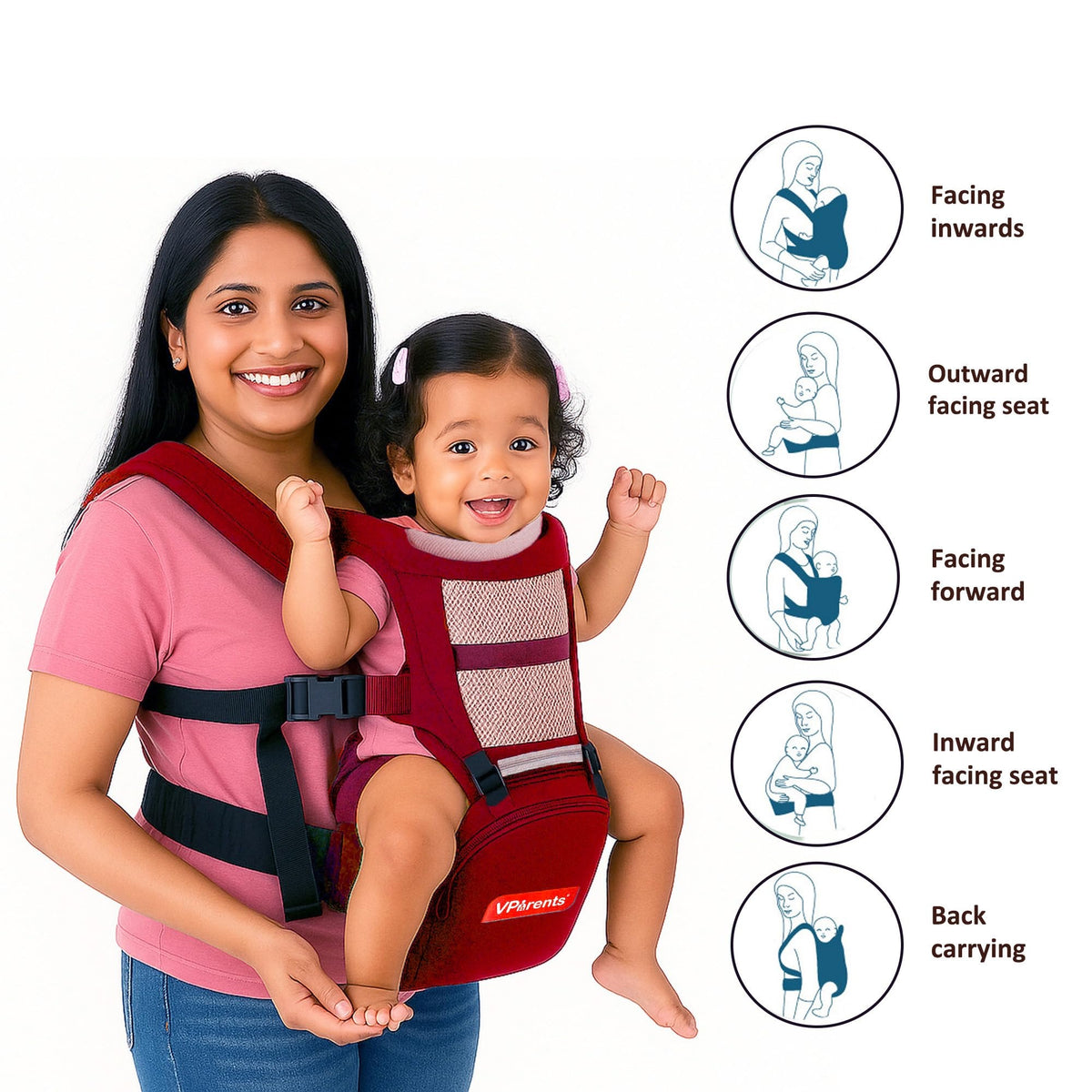 VParents Hip Seat Baby Carrier with 4 Carry Positions, Baby Carrier with Hip seat for 3 to 36 Months Baby, Adjustable New-Born to Toddler Carrier, Max Weight Up to 15 Kgs Royal