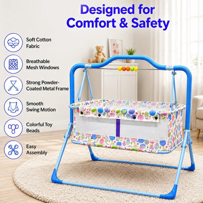 VParents Umbi New Born Baby Crib Bassinet cot Swing Cradle Jhula Palna (blue)